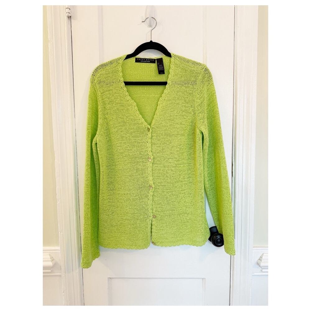 Crazy Horse Neon Green Button Down Cardigan Sweater